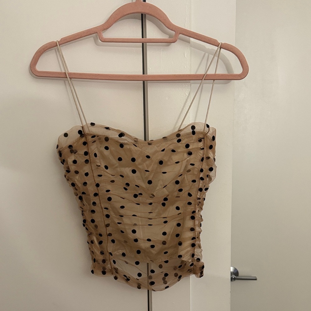 Reformation Tan Polka Dot Ruched Cami
